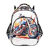 OWFKAY Kinder-Reiserucksack, Aquarell, Fahrzeug, Motorrad, lässiger Tagesrucksack für Wochenendausflüge, mehrfarbig, M