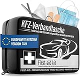 Auto Verbandskasten 2024 [EUROPAWEIT GÜLTIG] & geprüft (StVO konform) - KFZ Erste-Hilfe-Set Verbandstasche DIN 13164 zertifiziert - PKW Verbandkasten Tasche, Erste Hilfe Kasten