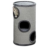 PawHut Kratztonne 70 cm Hoch Ø 38 cm dreistöckige Katzentonne mit Plüschrand, Katzenhöhle, Kratzbaum für kleine Katzen, Hellgrau