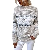 Kanpola Weihnachtspullover Damen Strick Pullover Herbst Winter Rundhals Langarm Sweatshirt Drucke Pulli Sweater mit Norweger-Muster Weihnachten Party Gestrickte Jumper Oberteile