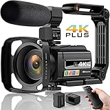 4K Videokamera Camcorder UHD 48MP WiFi IR Nachtsicht Vlogging Kamera,16X DigitalZoom 3' IPS 270°Drehbarer Touchscreen YouTube Camera mit Mikrofon,Fernbedienung,Handstabilisator,Gegenlichtblende