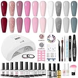 RSTYLE UV Nagellack Set mit UV Lampe 48W UV/LED, 32PCS Rosa Grau Shellack Set Starterset mit Lampe Nail Set Gelnägel Starterset UV Gel Nagellack Starterset Schellack Nagellack Starterset Valentinstag