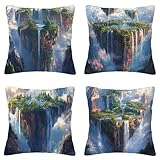 Outdoor Kissenbezug 45x45cm 4er Set Outdoor Kissen Wasserfest Kissenbezüge Landschaft, wasserdichte Leinen Berg Kissenhülle Frühling Gartendeko für Draußen Wetterfest Dekokissen Balkon Deko D-45