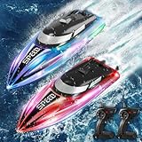YOOHBERRYS Ferngesteuertes Boot 2 Stück, RC Boot mit LED-Licht für Pools und Seen, 2,4 GHz Ferngesteuerte Boote RC Rennboot, Speedboot Poolspielzeug für Kinder und Erwachsene (Rot + Blau)