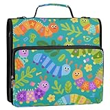 Niedliche bunte Raupen und Blätter, blau, 3,8 cm, 3 Ringe, stabiler Reißverschluss mit Schultergurt, mehrere Taschen, Dokumentenmappe, Aufbewahrungstasche für Mittelschüler