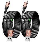 USB AUF USB C Schnellladekabel 3.1A [2Stück 3m] | Samsung Ladekabel für iPhone 16/15 Pro Max, Samsung Galaxy S24/S23/S22, Note, A71/A55/A52, Pixel, LG, Moto & mehr