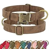 Didog Hundehalsband aus weichem Leder, langlebig, strapazierfähig, Hundehalsbänder mit Schnellverschluss-Metallschnalle, verstellbares Hundehalsband aus Leder für mittelgroße kleine Hunde, Braun, M