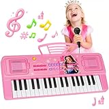 Kinder Keyboard Klavier mit Mikrofon Notenständer, 37 Tasten Tragbare Elektronische Kinderklavier Musik Spielzeug ab 3 4 5 6 Jahren, Geburtstag Weihnachten Geschenke für Jungen/Mädchen, Rosa