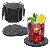 BOENFU Untersetzer Gläser Filz Untersetzer Rund 12er Set 10cm Bierdeckel Glasuntersetzer mit Halter für Getränke, Zuhause Restaurant Büro und Bar