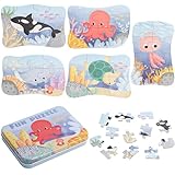 JVBAJV 5 PCS Kinderpuzzle Meerestier, Mini Puzzle Kinder, Meerestier Holzpuzzle für Kinder, Ocean Lernspiele Puzzle Spielzeug, Holzpuzzle Tier Kinder Geschenk für Jungen Mädchen