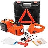 YQVEOT 12V Auto-Wagenheber-Set, elektrischer hydraulischer Wagenheber, 45 cm, + Schraubenschlüssel, Reifenfüller, LED-Licht, tragbares Reifenhebe-Auto-Reparatur-Werkzeug zum Arbeiten(5T Jack Wrench)