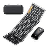 ProtoArc Faltbare Tastatur Kabellos und Maus, XKM01 Bluetooth Tastatur Klappbar Maus Set, 2.4G+Dual Bluetooth Full-Size Mobile Tastatur QWERTZ-Layout für iPad Tablet iPhone Laptop - Space Grau