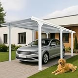 Alu-Carport HWC-O23, Autoüberdachung Garage Unterstand, 10cm-Gestell Polycarbonat-Dach Regenrinne, 3x6m - weiß