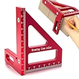3D Quadratischer Winkelmesser, 45/90 Grad Gehrungswinkel aus Aluminiumlegierung Präziser Zimmermannswinkel 3D-Winkelanschlag Mehrzweck Messwerkzeug für Ingenieur Schreiner, Rot