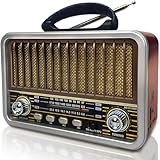 Retro Radio mit Bluetooth, AM/SW/FM Tragbares Radio Klein, UKW Radio Batteriebetrieben Unterstützung TWS/USB/TF Karte/BT 5.0 Funktion, Vintage Küchenradio für Küche, Schreibtisch, draußen (weiß)