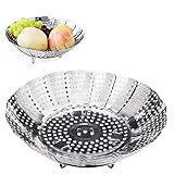 Aomig Dünsteinsatz für töpfe, Einstellbar Edelstahl Dampfgarer, (14 cm-23 cm) Dampfgarer Einsatz, Faltbar Dämpfeinsatz, gemüsedämpfer, gemüsedünster für Kochtöpfeund verschiedenes Kochen