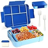 WECUTE Brotdose Kinder mit Fächern, 1330ml Jausenbox inkl. Besteck, Auslaufsicher Bento Box, Lunchbox Kinder, Vesperdose für Kindergarten & Schule,Mikrowellen (Blau)