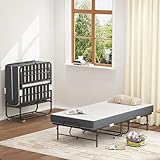 LLGWGL 2-Personen Feldbett-Klappbar mit Matratze - XXL Twin faltbar Rollbett Gästebett bis 200 kg 9.5 cm Memory Foam Matratze mit Metallrahmen Rädern für Wohnung Büro Gästezimmer,Schwarz (90cm*190cm)
