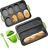 YXIAOO Backform Baguette Backblech Brötchen Brotbackformen Baguetteblech Backen von Baguettebrot Brot Langbrot Hot Dog mit 2 Isolationshandclip+Ölpinsel (Grau, Baguette)