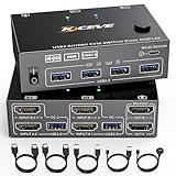 USB 3.0 KVM Switch 2 Computer 2 Monitore, KCEVE HDMI KVM Umschalter Dual Monitore Mit EDID-Funktion, Unterstützt 4K@60Hz Aktie Monitor Maus Tastatur für Laptop, PC, PS5, Xbox