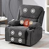BRTHORY Relaxsessel mit Massagefunktion Fernsehsessel Liegefunktion Vibration Heizung, Dicke Rückenlehne und Armlehnen, Massagesessel mit Wippfunktion, 360°drehbar, Grau