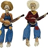Generisch Animiertes Halloween Skelett mit Banjo - 40cm Elektronische Dekofigur mit Leuchtenden Augen & Beweglichen Gelenken, 40 cm Gruseldekoration für Partys & Wohnzimmer (2 Stück)