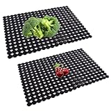 2er-Set Dekorative Spülbeckenmatte, 30 x 40 cm Abtropfmatte aus PVC, Zuschneidbare Spülbecken Schutzmatte, PVC Spülbeckenmatte zum Zuschneiden, Sink Mat für Spüle zum Spülbeckenschutz(Schwarz)