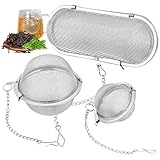 3 Stück Gewürzsieb, Edelstahl Teesieb, Gewürzsieb zum Mitkochen mit Kette, Gewürzkugel, Tee Ei Sieb für Losen Tee, Gewürze und Gewürze (Elliptisch, Kreisförmig)