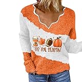 Mumuj Frauen Briefe Drucken Weihnachtspullover Damen Langärmliges Halloween-Sweatshirt-Oberteil mit unregelmäßigem Ausschnitt für Damen Damen Mit Bauch Schwarz Kapuzenpullover Frauen (Orange, L)