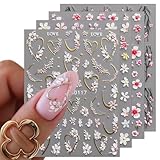 JMEOWIO 3D Nagelsticker Blume Nail Art Sticker Selbstklebend Nagelaufkleber 5D Stereoskopisch Frühling Sommer Floral Dekoration Nageldesign Zubehör 4 Blatt