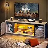 Bestier TV-Schrank, Lowboard für 65 Zoll & kleinere TVs,148 x 35 x 52 cm, Fernsehschrank mit RGB-LED-Leuchten,Fernsehtisch mit verstellbaren Glasböden für Wohnzimmer Schlafzimmer, Grau