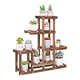 unho Pflanzenregal Holz, Blumentreppe 6 Ablagen, Blumenregal Pflanzentreppe für Wohnzimmer Balkon Garten Indoor Outdoor, 60×11.5×61.5cm