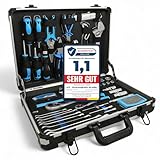 ATF Premium Werkzeugkoffer/Werkzeug-Set gefüllt 95-tlg CV, Ratsche, Steckschlüssel, Gabelschlüssel, Bits, Schraubendreher und Zangen, Ideal für Umzug, Geschenkidee, Alu-Koffer bestückt