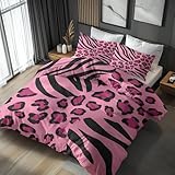 Generisch Bettwäsche Leopardenmuster 200x200, Rosa Zebra Gestreift Motiv Wendebettwäsche & Deko, Weiche Microfaser Bettbezug mit Reißverschluss und 2 Kissenbezüge 80x80, 3tlg - ASD15286
