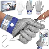 AmzFirst Schnittschutzhandschuhe küche, Leistungsfähiger Level 9 Schutz, Touchscreen Edelstahl Draht Metall Mesh Arbeitshandschuhe, Kettenhandschuh, Mandolinen Handschuhe, 1 Stück, größe 7/S