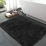 Mibao Badteppich, rutschfeste und waschbare Badematte, Weicher Flauschiger Badvorleger, Shaggy Hochflor-Mikrofasermatte für das Badezimmer, Badezimmerteppich 40 x 60 cm Schwarz Grau