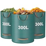 Mokani Gartenabfallsäcke, 300 L x 3 Gartensäcke, strapazierfähig, mit Griffen, wiederverwendbare Gartensäcke, faltbare Camping-Recyclingbeutel für Blätter, Müll, Schmutz, Gartenmüllsäcke, wasserdicht