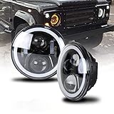 NSLUMO 2 Stueke Defender LED Fahrscheinwerfer 7 Zoll Weiß Fernlicht Halo Ring Winkel Augen Blinker Projektor Licht Für Defender 90 110 Scheinwerfer