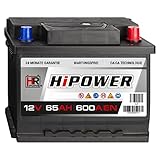 HR HiPower Autobatterie 12V 65Ah 600A/EN Starterbatterie ersetzt 55Ah 60Ah 62Ah 63Ah