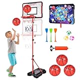Herenear Basketballkorb für Kinder, Höhenverstellbar 107-193cm, Tragbar Indoor Outdoor, Kinderspielzeug Basketball Hoop mit Darts Target, Bällen, Pumpe, Geschenk für Jungen Mädchen ab 3-8 Jahren