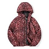 JOYSON Mädchen Regenjacke Leichte Windjacke Kinder Wasserdichte Oberbekleidung Regenmantel mit Kapuze, rotes leopardenmuster, 9-10 Jahre