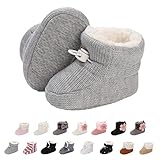 Baby Neugeborene Fleece Bootie, Winter Warme rutschfeste Weiche Sohle Winterschuhe Sock Schuhe Niedlich Einstellbar Krabbelschuhe Prewalker Stiefel für Mädchen Jungen Kleinkind Gr.0-18 Monate Grau