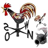 KADAX Wetterhahn 43 x 42 cm, Wetterfahne aus robustem Kunststoff, Windrichtungsanzeiger für Dach, Gartenhaus & Zaun, Windfahne, Windanzeiger für Garten (Hahn)