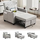 GRAVFORCE Schlafsessel 4 in 1 Schlafsofa mit 2 Ladeports und 2 Becherhaltern Sessel mit Schlaffunktion Bettfunktion, Relaxsessel Fernsehsessel Klappbares Schlafsofa Sofa Bed, Hellgrau