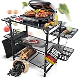 GRILLMATE Campingküche faltbar inkl. Tragetasche | Grilltisch, Beistelltisch für Camping, Garten, Balkon [50kg Belastbar] | Campingregal klappbar, wetterfest und rostresistent [Neuheit 2024]