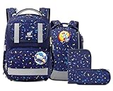 SKYSPER Schulranzen-Set 5-teilig, Schulrucksack Ergonomischer Tragesystem 16L Schulranzen mit 360° Reflektorstreifen für Mädchen Gungen Kinder 1. klasse für Reisen Sport