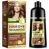Dunkelbraun Haarfarbe Shampoo 500ml, Haarspülung 3 in 1 Lang anhaltende Farbe Tief nährende Anti-Haarausfall-Behandlung, pflanzliche Formel für Männer und Frauen