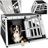 tectake® Hundebox Auto oder Hundebox für Zuhause. Aluminium Doppel Hundetransportbox, leicht und stabil, Auto Kofferraum Transportbox für bis zu 2 Hunde - 89 x 69 x 50 cm