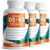 Vitamin D3 K2 VEGAN - 540 Tabletten mit 5000 IE D3 + 200 mcg K2 (MK7) - Vitamin D3 hochdosiert und vegan + Vitamin K2 in bioaktiver MK7-Form - laborgeprüft mit Zertifikat - 3x180 Tabletten