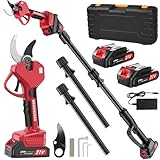 Akku Astschere Teleskop, 50mm 2-In-1 Elektrische Astschere Teleskopstiel mit 2* 2000mAh Batterien,LCD Display,Verlängerung 2.5m,6-10 Arbeitsstunden,Bürstenloser Motor für Baumbeschneidung Astschneider